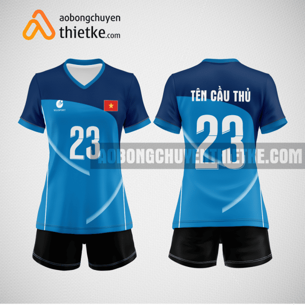 Mẫu trang phục thi đấu bóng chuyền Tổng Công ty Thương mại Hà Nội xanh da trời BCN738 nữ